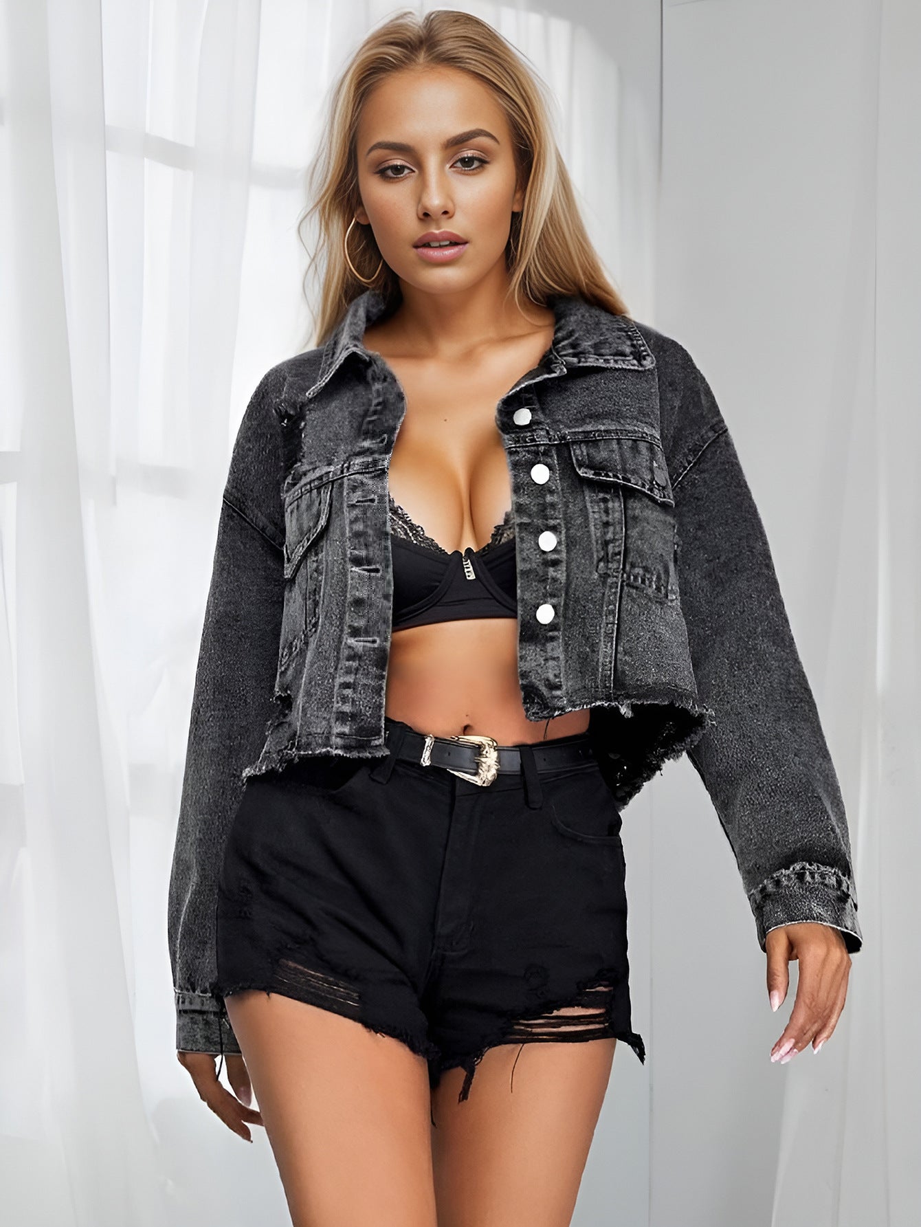 MADDEN KNIT RIPPED SLEEVE DENIM JACKET - WHITE