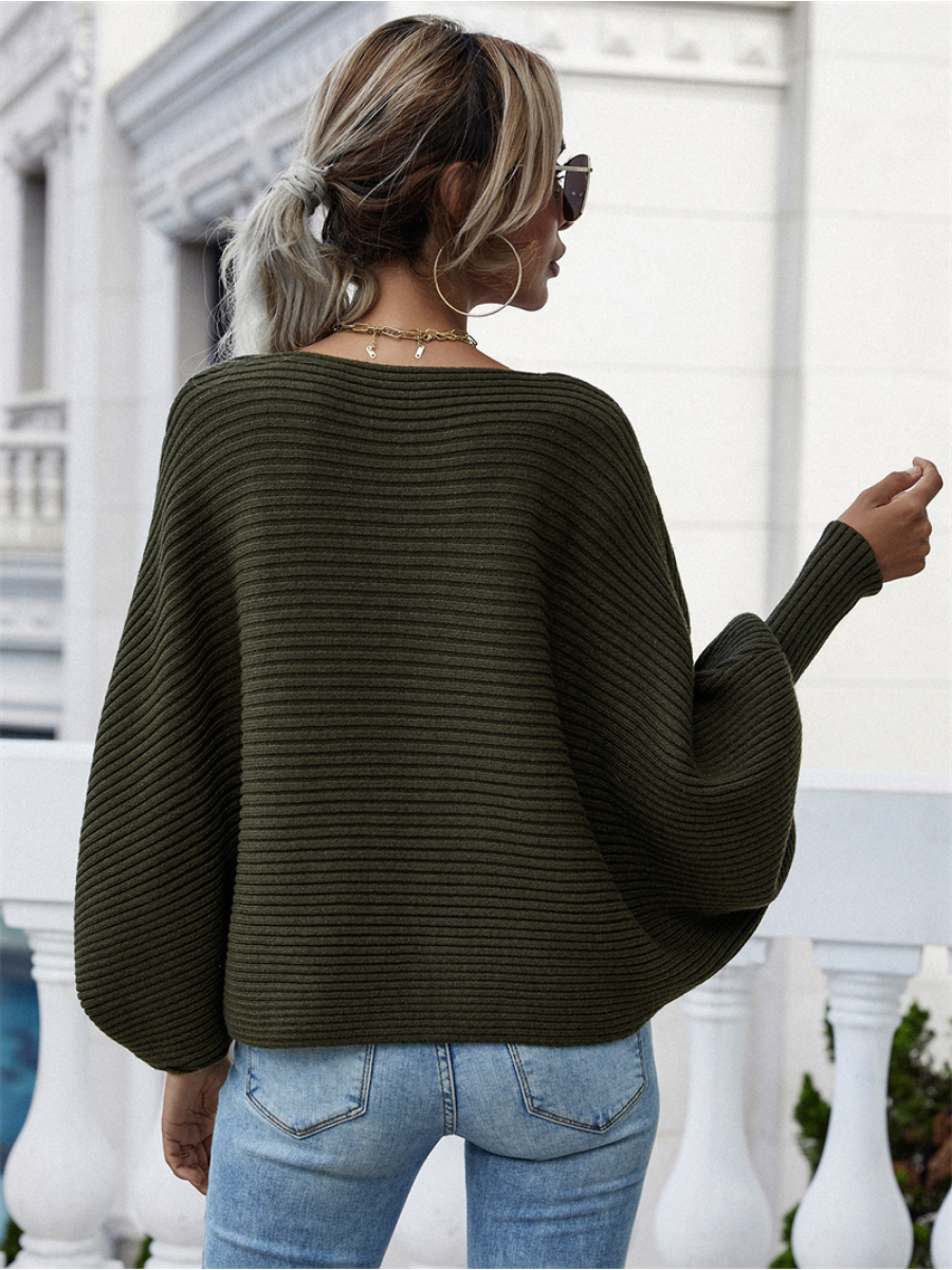 GISELE Lantern Sleeve Tighten Cuff Knit Top - Olive