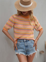 BEE CROCHET KNIT TOP - ORANGE STRIP