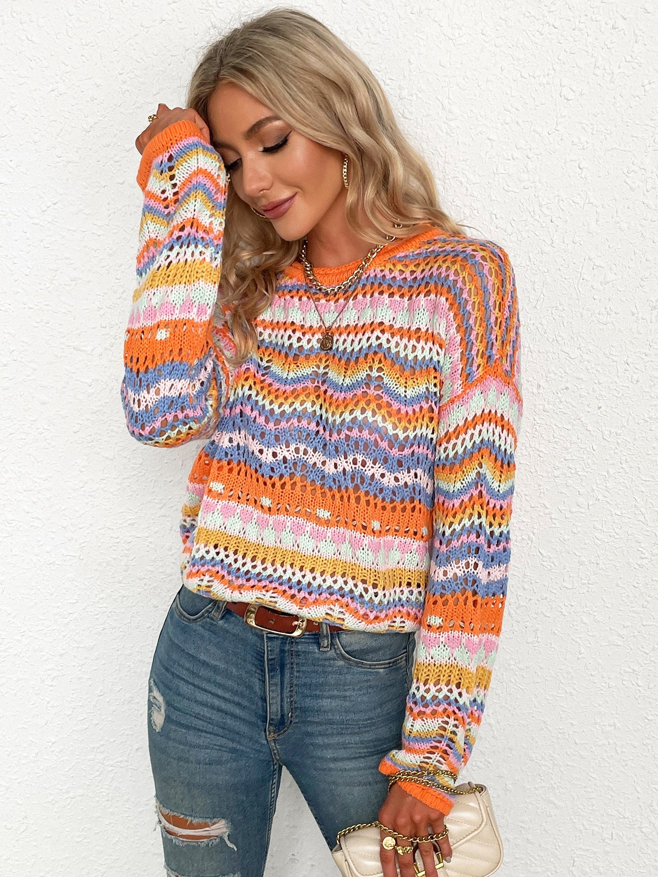 MARMO Zig Zag Crochet Knit Top - Orange