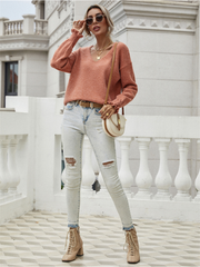 DARIUS Drop Shoulder V-neck Knit Top - Orange