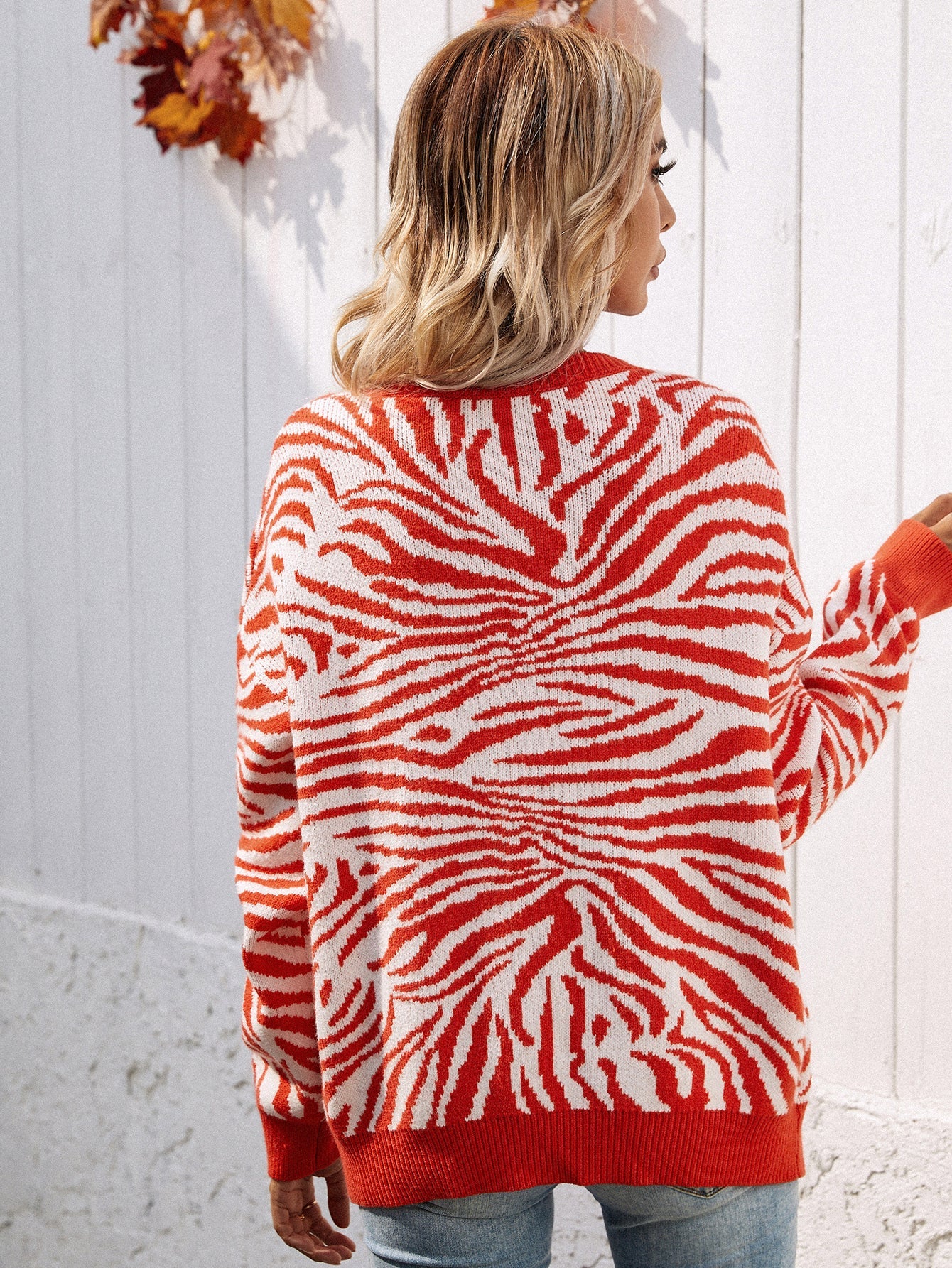 Tiger Year Animal Patterned Knit Cardigan - Orange