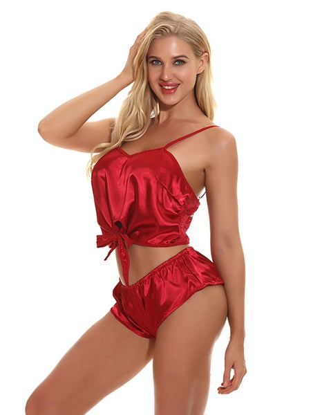 Pajamas Polyester Panty Top 2 Piece Lingerie