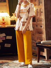 Pajamas Sleepwear Printed Jewel Neck Short Sleeves Cotton Blend Lingerie