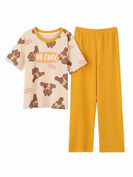 Pajamas Sleepwear Printed Jewel Neck Short Sleeves Cotton Blend Lingerie
