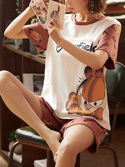 Pajamas Sleepwear Printed Two Piece Jewel Neck Cotton Blend Lingerie