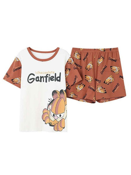 Pajamas Sleepwear Printed Two Piece Jewel Neck Cotton Blend Lingerie