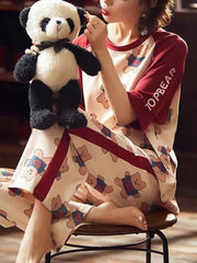 Pajamas Sleepwear Printed Two Piece Short Sleeves Cotton Blend Lingerie