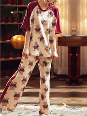 Pajamas Sleepwear Printed Two Piece Short Sleeves Cotton Blend Lingerie