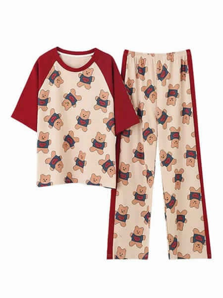 Pajamas Sleepwear Printed Two Piece Short Sleeves Cotton Blend Lingerie