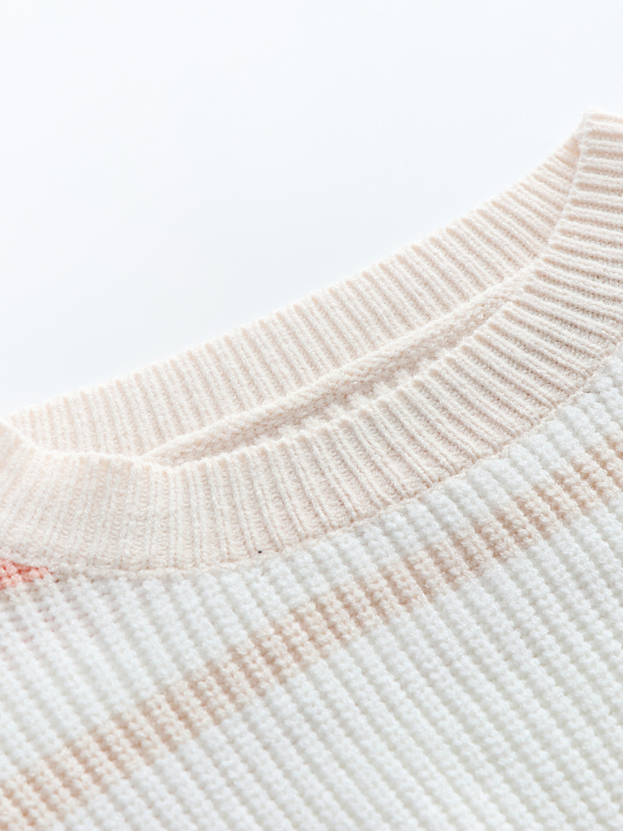 Peach Grey Stripe Crew Neck Knit Top
