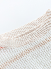 Peach Grey Stripe Crew Neck Knit Top