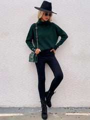 Pine Green Oversized Collar Turtleneck Knit Sweater