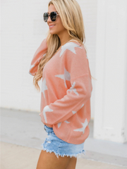 Star Gal Low V Neck Knit Jumper - Pink