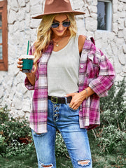 TYPICAL FALL POCKETED PLAID SHACKET - PINK