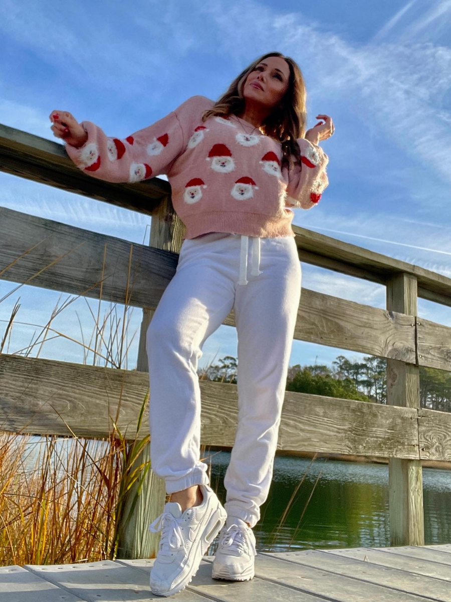Pink Smiling Santa Christmas Sweater
