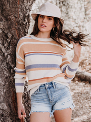 Pink Mauve Stripe Crew Neck Knit Top
