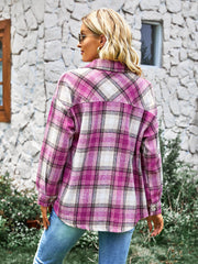 TYPICAL FALL POCKETED PLAID SHACKET - PINK