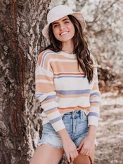 Pink Mauve Stripe Crew Neck Knit Top