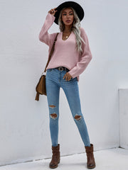 Pink Marjorie V-neck Knit Sweater