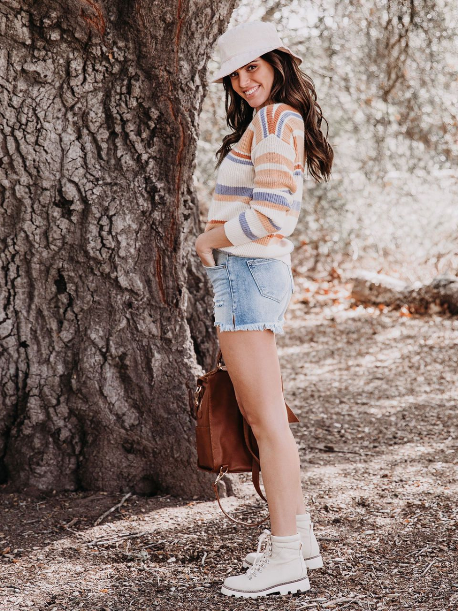 Pink Mauve Stripe Crew Neck Knit Top