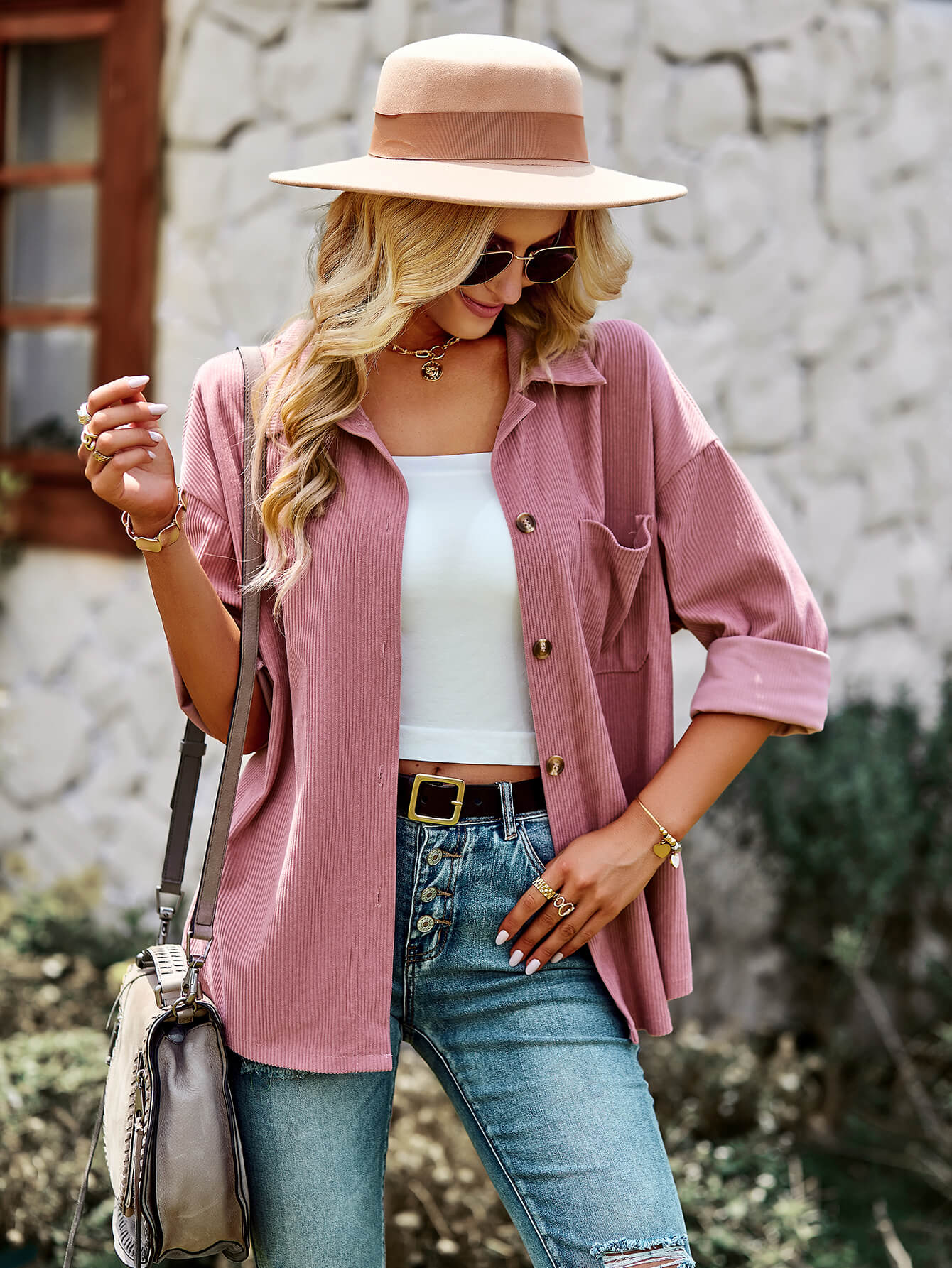 SOFIA COTTON BLEND FRENCH SHACKET - PINK