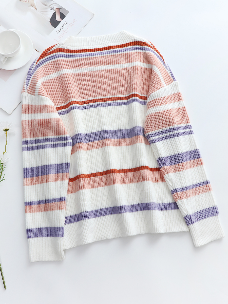 Pink Mauve Stripe Crew Neck Knit Top