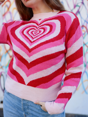 Red Pink Heart Ring Knit Top