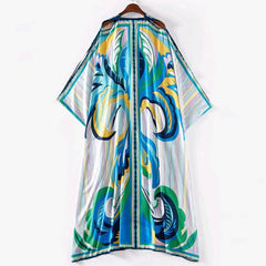 Plus Size Batwing Sleeve Totem Print V-Neck Loose Robe Dress