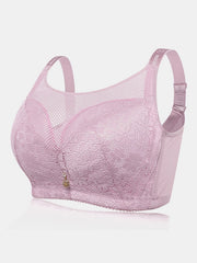 Plus Size Lace Mesh Wireless Adjustable Straps Gather Bra
