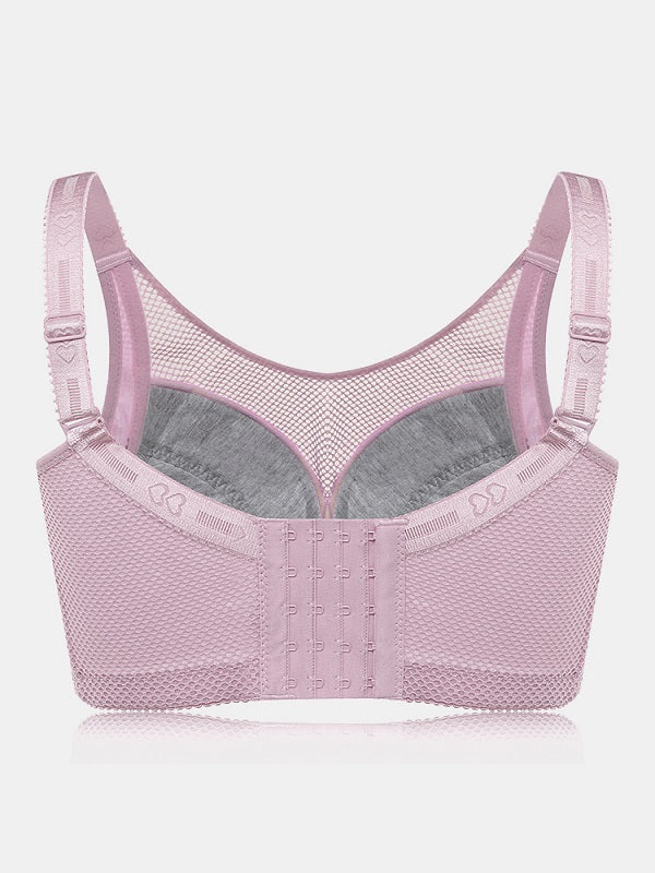 Plus Size Lace Mesh Wireless Adjustable Straps Gather Bra