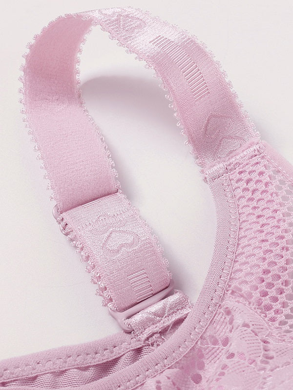 Plus Size Lace Mesh Wireless Adjustable Straps Gather Bra