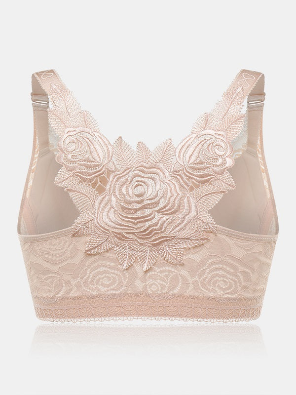 Plus Size Lace Wireless Embroidery Bra