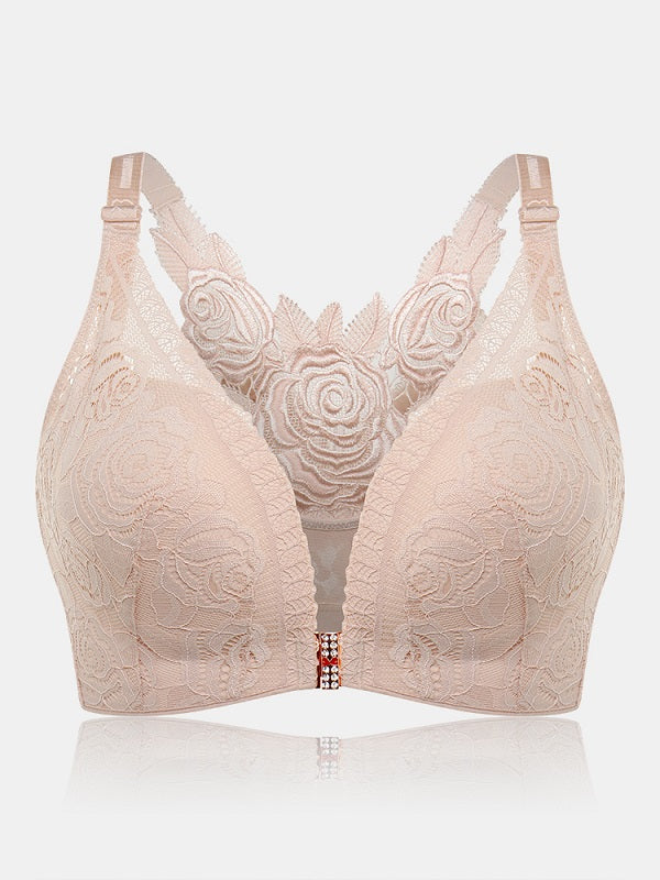 Plus Size Lace Wireless Embroidery Bra