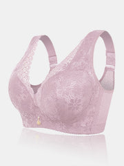 Plus Size See Through Floral Lace Wireless Gather Bra