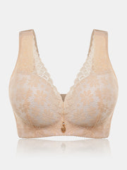 Plus Size See Through Floral Lace Wireless Gather Bra