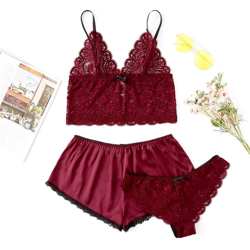 Plus Size Lace Satin Sling Nightwear