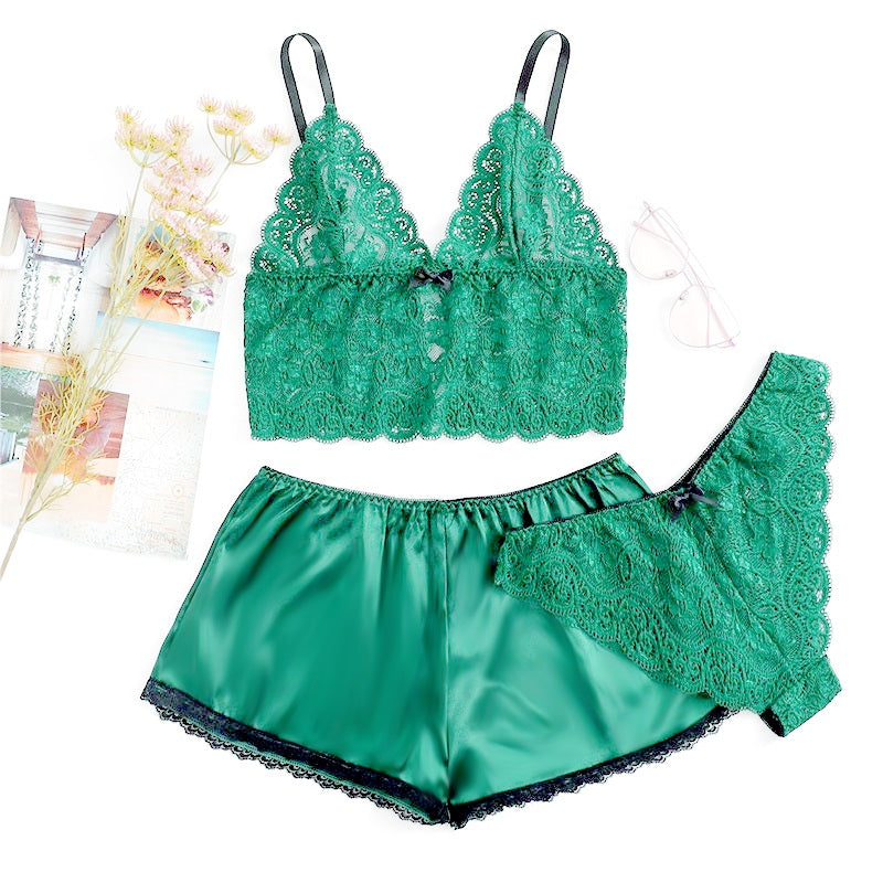 Plus Size Lace Satin Sling Nightwear