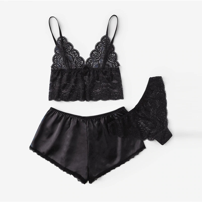 Plus Size Lace Satin Sling Nightwear