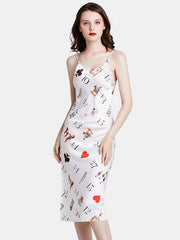 Printed Sling Longlined Backless Nightgown