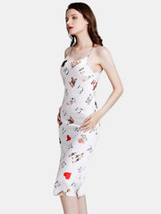Printed Sling Longlined Backless Nightgown