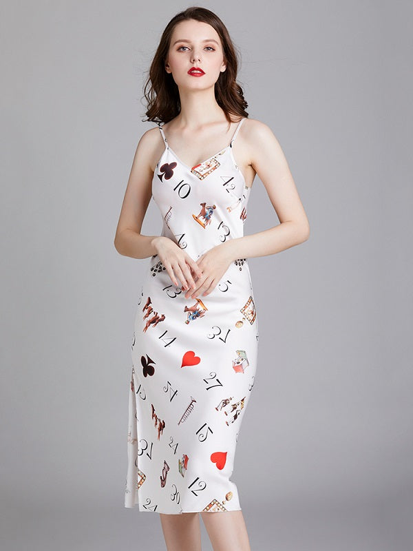 Printed Sling Longlined Backless Nightgown