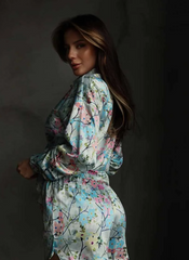 Printing Long Sleeve Turn-Down Collar Shorts Casual Ladies Pajamas Suit