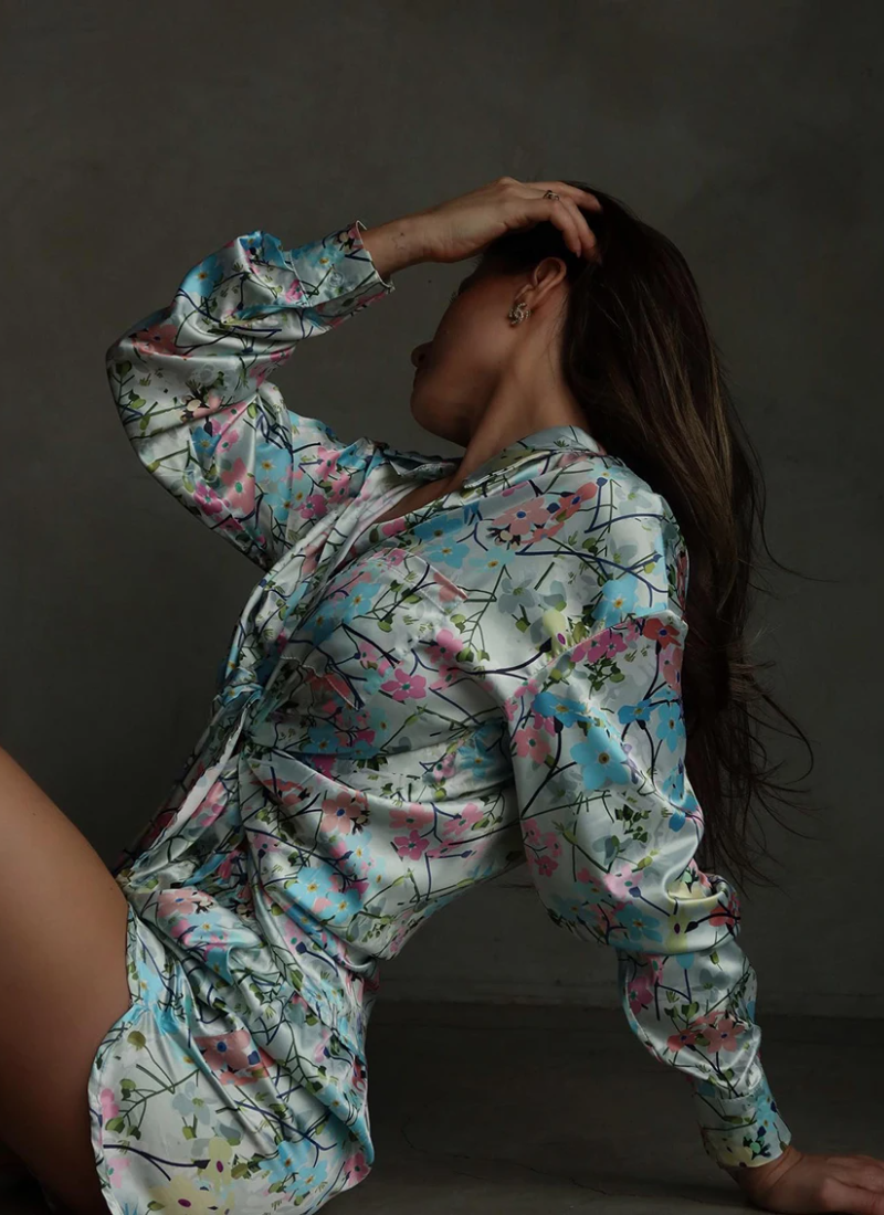 Printing Long Sleeve Turn-Down Collar Shorts Casual Ladies Pajamas Suit