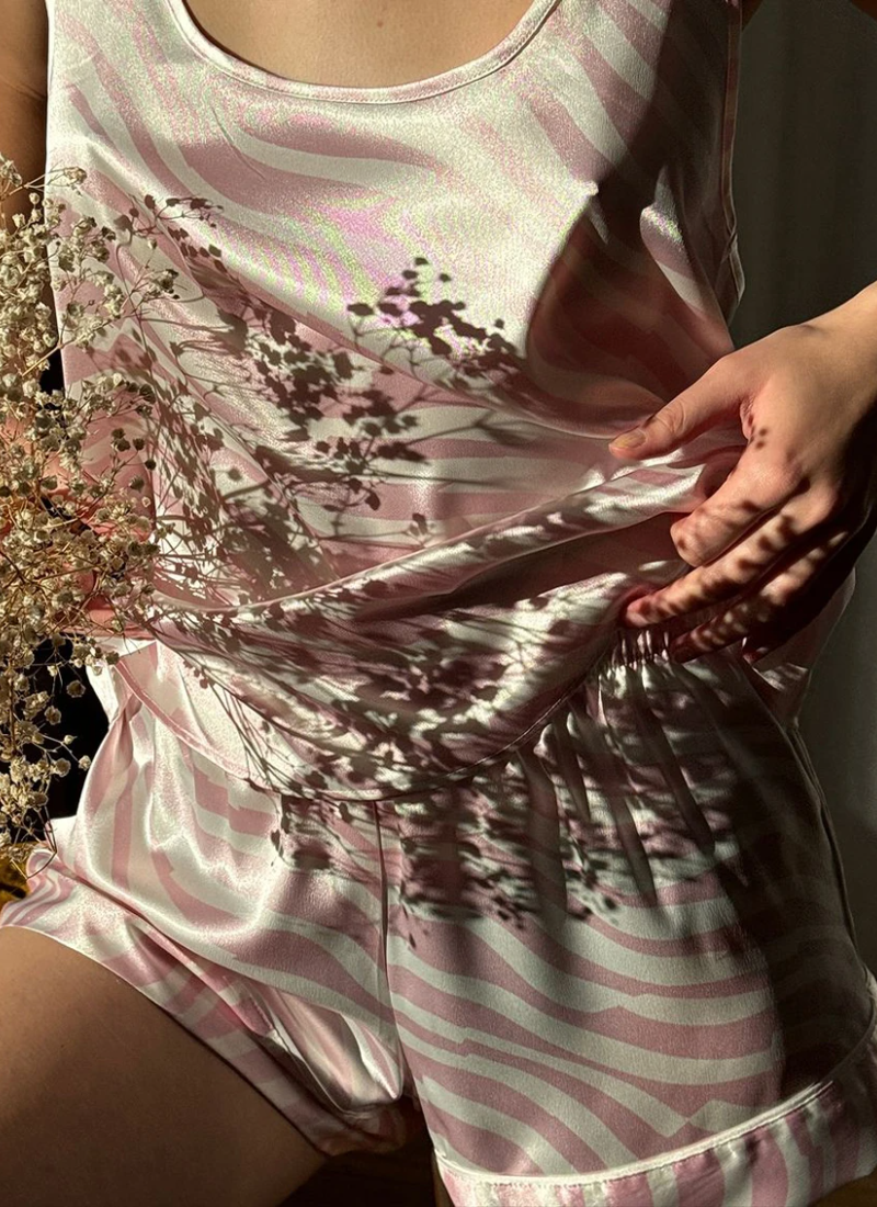 Printing Sleepwear Suit O-Neck Tank Tops Nightgown Shorts Casual Sleeveless