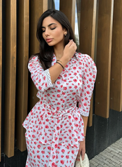 Printing Three Quarter Sleeve Nightgowns Turn-Down Collar Nightwear Long Skirt
