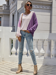 GRANIA Two Tone Color Block Knit Sweater - Purple