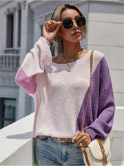 GRANIA Two Tone Color Block Knit Sweater - Purple