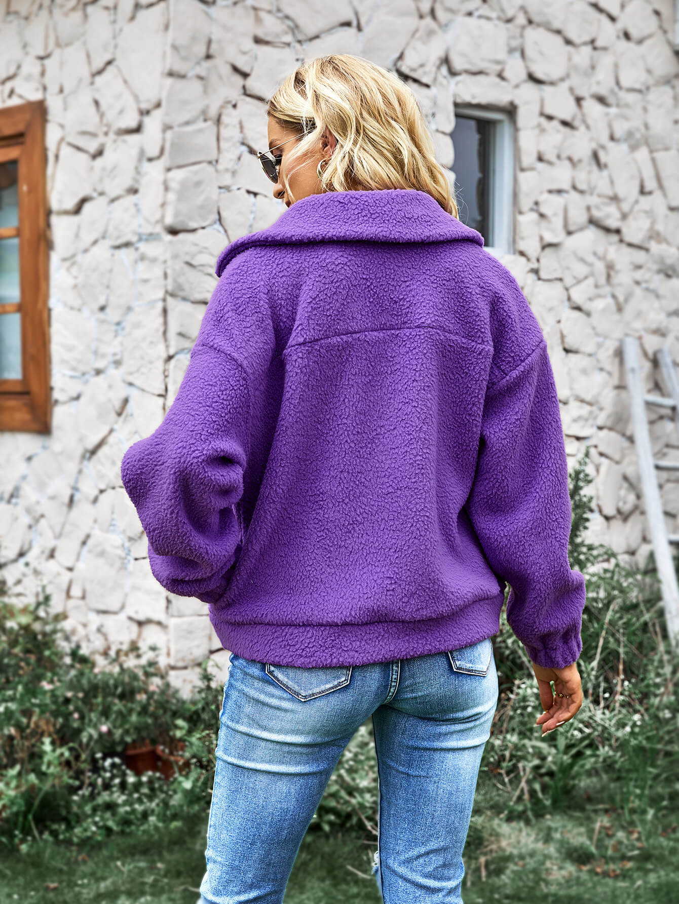 THAT FEELING POCKETED FUZZY JACKET - PURPLE