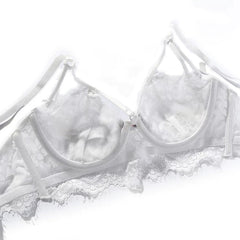 Push Up Brassiere Embroidery Lace Underwear Set Transparent Panties